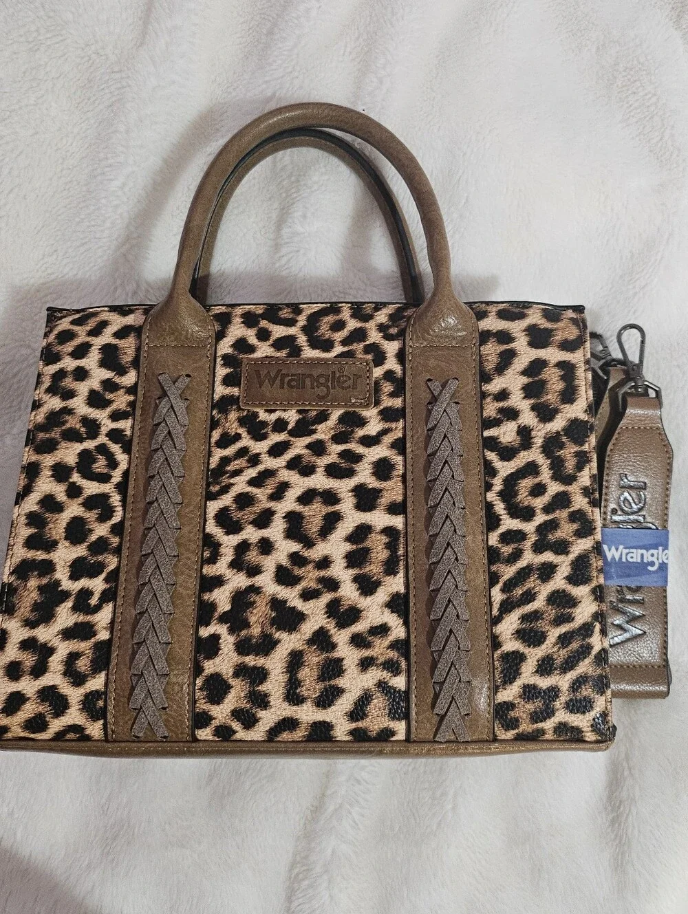 Wrangler Leopard-Print Satchel with Brown Trim